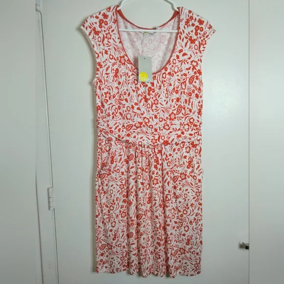 Boden (Size 10R) Red & White Floral Print Jersey Knit Dress w Pockets (NEW-NWT) - Picture 7 of 7